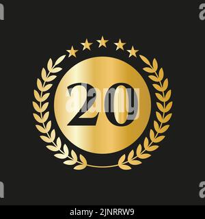 20th Years Anniversary Celebration Icon Vector Logo Design Template With Golden Concept Stock Vector
