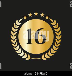 16th Years Anniversary Celebration Icon Vector Logo Design Template With Golden Concept Stock Vector