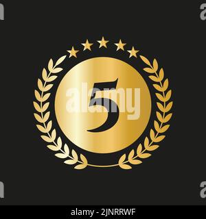 5th Years Anniversary Celebration Icon Vector Logo Design Template With Golden Concept Stock Vector