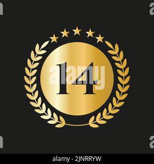 14th Years Anniversary Celebration Icon Vector Logo Design Template With Golden Concept Stock Vector