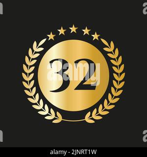 32 Years Anniversary Celebration Icon Vector Logo Design Template With Golden Concept Stock Vector