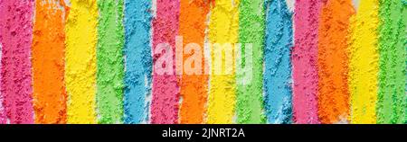 Rainbow creative background of lines drawn with multi-colored crayons. Textured bright surface Stock Photo