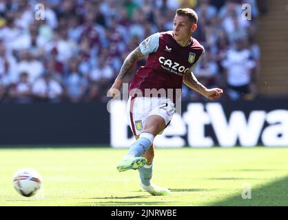 Birmingham, England, 13th August 2022.  Lucas Digne of Aston Villa during the Premier League match at Villa Park, Birmingham. Picture credit should read: Darren Staples / Sportimage Stock Photo