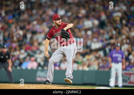 August 12 2022: Arizona pitcher Chris Devenski (32) throws a pitch during the game with Saint Louis Cardinals and Colorado Rockies held at Coors Field in Denver Co. David Seelig/Cal Sport Medi Stock Photo