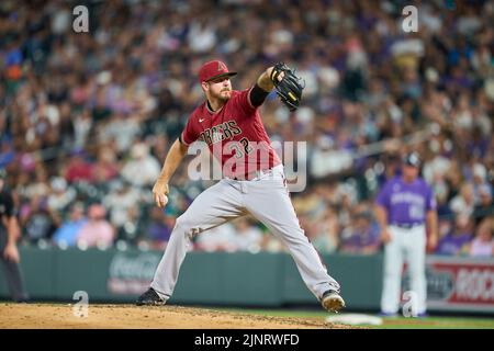 August 12 2022: Arizona pitcher Chris Devenski (32) throws a pitch during the game with Saint Louis Cardinals and Colorado Rockies held at Coors Field in Denver Co. David Seelig/Cal Sport Medi Stock Photo