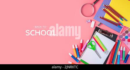 A set of school and office supplies. Back to school. Stock Photo