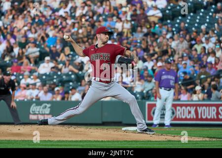 August 12 2022: Arizona pitcher Zach Davies (27) throws a pitch during the game with Saint Louis Cardinals and Colorado Rockies held at Coors Field in Denver Co. David Seelig/Cal Sport Medi Stock Photo