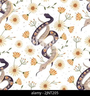 Snake and flower vintage seamless pattern. Tropical animal fabric snake art  Stock Vector