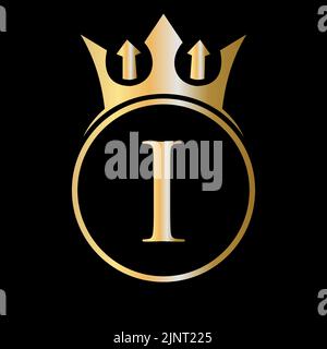 Luxury Letter I Crown Logo. Crown Logo on Letter I Vector Template for Beauty, Fashion, Star, Elegant Sign Stock Vector