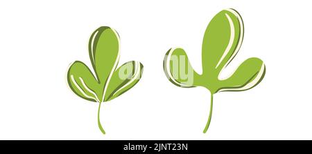 Floral set hand drawn green color leaves. Cute isolated elements. Clip art for stationery, web design. Modern floral compositions. Vector illustration Stock Vector