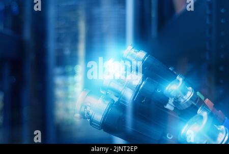 Modern high tech internet data center room. Stock Photo