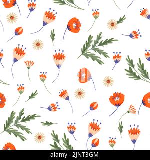 Red flower floral seamless pattern vector print. Small little cute background Stock Vector