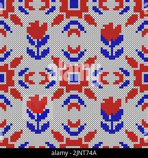 Cross stitch vector seamless vintage pattern. Ukrainian motif craft sewing embroidery vintage background Stock Vector