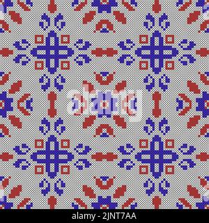 Cross stitch vector seamless vintage pattern. Ukrainian motif craft sewing embroidery vintage background Stock Vector