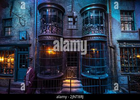 London, UK - 10 June 2022: Exterior of Ollivander's Wand Shop ot Diagon Alley, Warner Bros - Harry Potter Studio, London Stock Photo