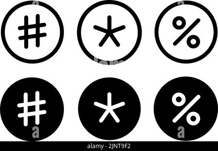 grille asterisk devide set icon in modern style icons are located on white and black backgrounds. The pack has six icons.. Stock Vector