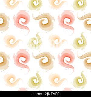 Colorful abstract seamless pattern from round texture in trendy autumn hues and tints in watercolor manner. Isolate Stock Vector
