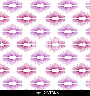 Abstract Pattern from spots in the form of lips in trendy soft purple tints in watercolor manner. Background texture. Isolate Stock Vector