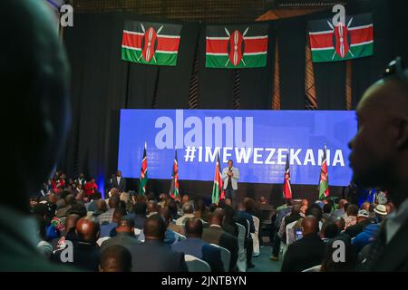 Nairobi, Kenya. 13th Aug, 2022. Former Vice president of Kenya Kalonzo Musyoka (C) addresses newly elected leaders during the event. The Azimio La Umoja-One Kenya alliance convened an Inaugural Conference for all the coalition party's elected leaders on Saturday, August 13th 2022, at the Kenyatta International Convention Centre (KICC). Credit: SOPA Images Limited/Alamy Live News Stock Photo