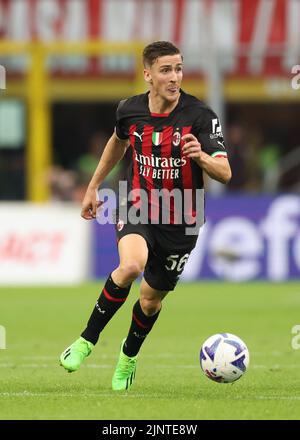 Milan, Italy, 13th August 2022. Alexis Saelemaekers of AC Milan during the Serie A match at Giuseppe Meazza, Milan. Picture credit should read: Jonathan Moscrop / Sportimage Stock Photo