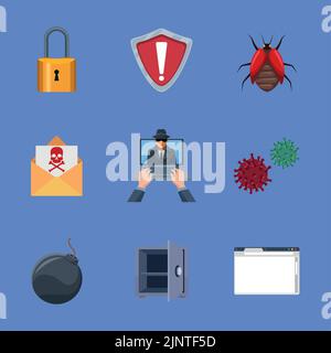 nine cyber fraud icons Stock Vector