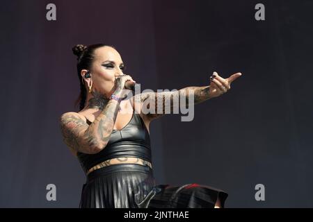 Catton Park, United Kingdom, 13 Aug, 2022, Jinjer performs on the Main stage at Bloodstock Open Air Festival. Credit: Will Tudor/Alamy Live News Stock Photo