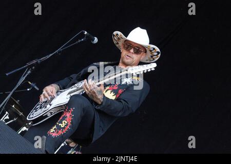 Catton Park, United Kingdom, 13 Aug, 2022, Spiritworld performs on the Main stage at Bloodstock Open Air Festival. Credit: Will Tudor/Alamy Live News Stock Photo