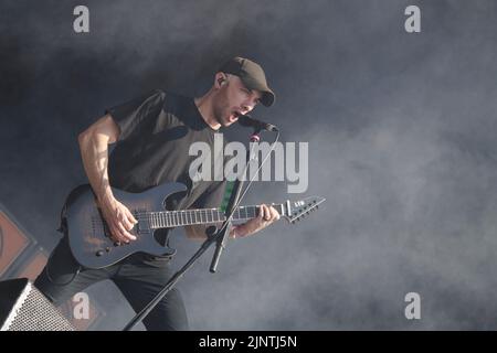 Catton Park, United Kingdom, 13 Aug, 2022, Sylosis performs on the Main stage at Bloodstock Open Air Festival. Credit: Will Tudor/Alamy Live News Stock Photo