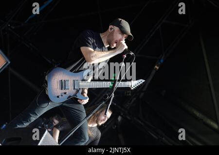 Catton Park, United Kingdom, 13 Aug, 2022, Sylosis performs on the Main stage at Bloodstock Open Air Festival. Credit: Will Tudor/Alamy Live News Stock Photo