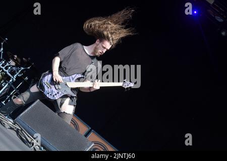 Catton Park, United Kingdom, 13 Aug, 2022, Sylosis performs on the Main stage at Bloodstock Open Air Festival. Credit: Will Tudor/Alamy Live News Stock Photo