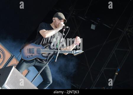 Catton Park, United Kingdom, 13 Aug, 2022, Sylosis performs on the Main stage at Bloodstock Open Air Festival. Credit: Will Tudor/Alamy Live News Stock Photo