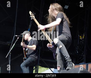 Catton Park, United Kingdom, 13 Aug, 2022, Sylosis performs on the Main stage at Bloodstock Open Air Festival. Credit: Will Tudor/Alamy Live News Stock Photo