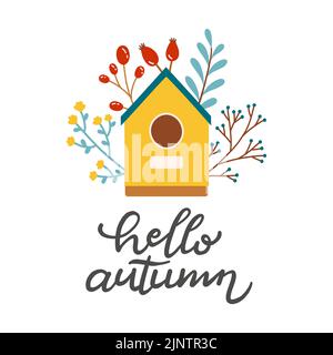 Hello autumn birdhouse fall season vector elements Stock Vector