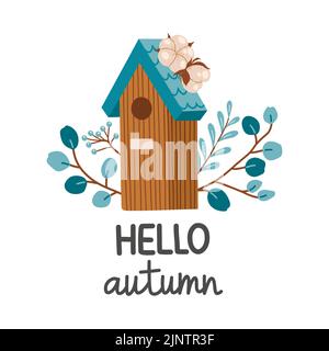 Hello autumn birdhouse fall season vector elements Stock Vector
