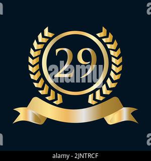 29th Anniversary Celebration Gold and Black Template. Luxury Style Gold Heraldic Crest Logo Element Vintage Laurel Vector Stock Vector