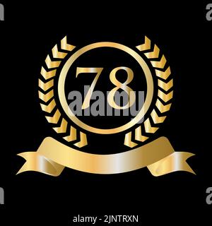 78 years Anniversary Celebration Gold and Black Template. Luxury Style Gold Heraldic Crest Logo Element Vintage Laurel Vector Stock Vector