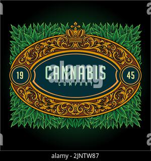 Luxury classic cannabis crown badge with flourish ornate vector ...