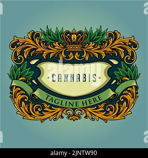 Antique elegant cannabis crown frame vector illustrations for your work ...