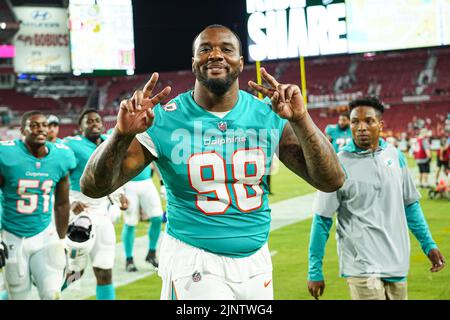 Tampa Bay, Florida, USA, August 13, 2022, Miami Dolphins player Raekwon Davis #98 celebrate after the game at Raymond James Stadium.  (Photo Credit:  Marty Jean-Louis) Credit: Marty Jean-Louis/Alamy Live News Stock Photo