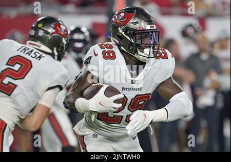 Tampa Bay Buccaneers' Rachaad White (1) during a joint practice