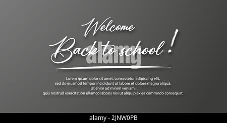 Welcome back to school. Holiday for students. Small handwritten text back to school. Place for text. Vector banner concept with notebook or note pad a Stock Vector