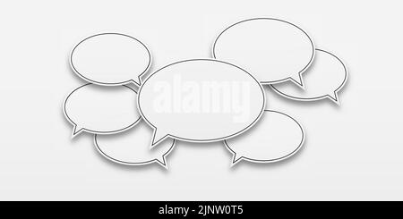 Communication concept. Empty blank speech bubbles on white background. Vector white sticker set with speech bubbles with a stroke. Stock Vector