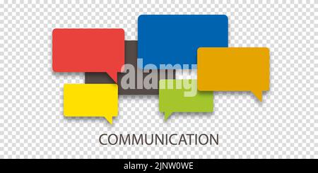 Vector illustration of communication concept. Word communication with colorful dialog speech bubbles. Paper cut style on transparent background Stock Vector