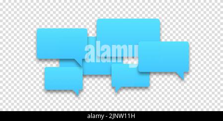 Communication concept. Empty blue blank speech bubbles on transparent background. Vector sticker set with speech bubbles. Stock Vector
