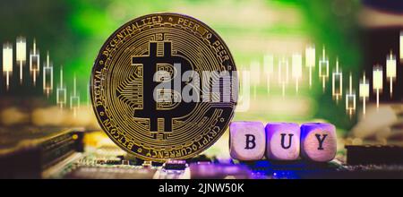Cryptocurrency, virtual money. Blockchain technology, bitcoin mining concept Stock Photo