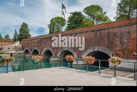 The Voltoni bridge. Peschiera del Garda, Verona province, Veneto, northern Italy, Europe. Stock Photo