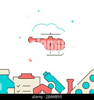 Medical helicopter filled line vector icon, simple illustration, related bottom border. Stock Vector