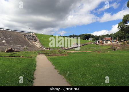 Following the damage to Toddbrook Dam in August 2019 repairs have now started, with trees in Memorial park being felled to allow access to the dam Stock Photo