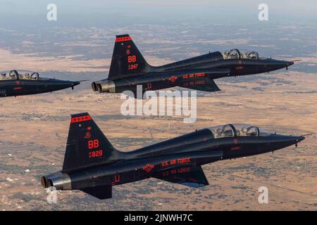 Usa. 27th July, 2022. A T-38 Talon four-ship formation flies over the Lamar Hunt U.S. Open Cup semifinals match between the Republic and the Kansas City Sporting July 27, 2022, in Sacramento, California. The U.S. Air Force performs close to 1,000 flyovers a year, which serve as a way to showcase the capabilities of its aircraft while also inspiring patriotism and future generations of aviation enthusiasts. Credit: U.S. Air Force/ZUMA Press Wire Service/ZUMAPRESS.com/Alamy Live News Stock Photo