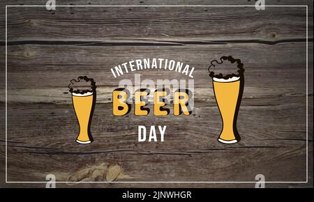 Oktoberfest Beer day banner on wood texture background. Vector illustration Stock Vector